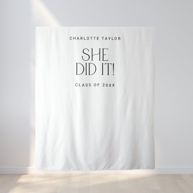 Modern Fete She Did It Graduation Photo Backdrop Tapestry (Creator Uploaded)