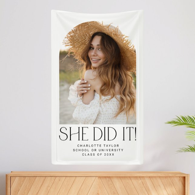 Modern Fete She Did It Photo Arch Graduation Banner (Creator Uploaded)