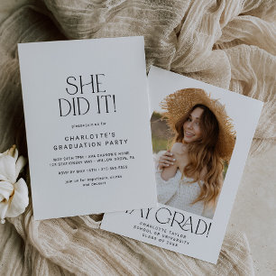 Modern Fete She Did It Photo Arch Graduation Party Invitation