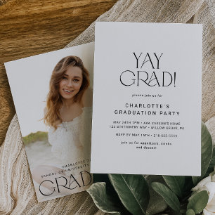 Modern Fete Yay Grad Photo Graduation Party Invitation