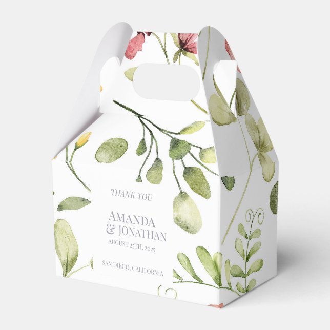 Modern Field Flowers Calligraphy Wedding Thank You Favor Box (Front Side)