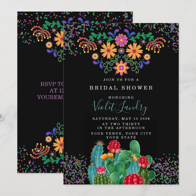 Modern Fiesta and Cactus Colourful Bridal Shower Invitation (Front/Back)