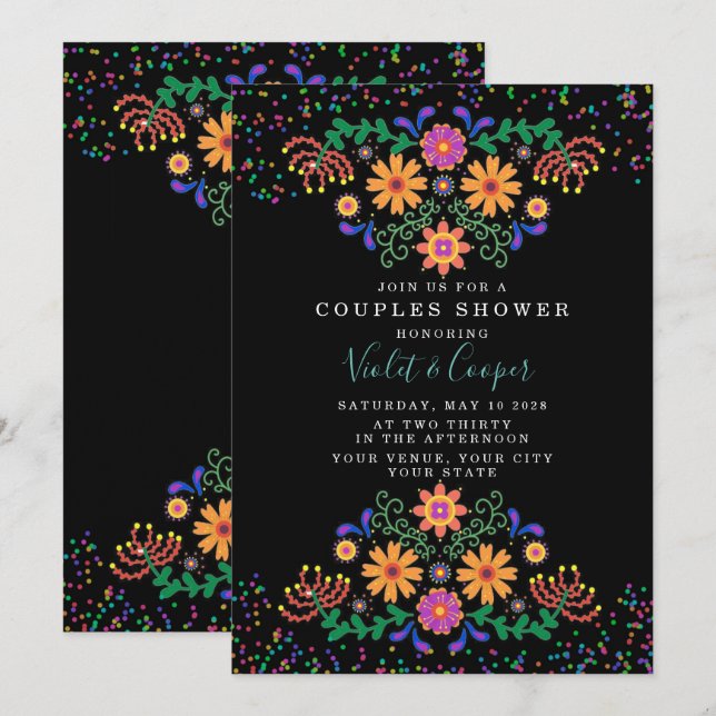 Modern Fiesta and Cactus Colourful Couples Shower  Invitation (Front/Back)