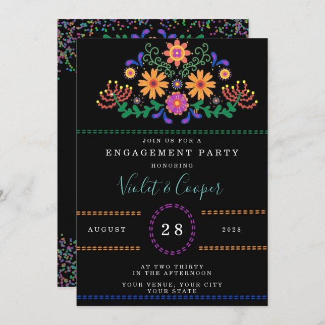 Modern Fiesta and Cactus Colourful Engagement Part Invitation (Front/Back)