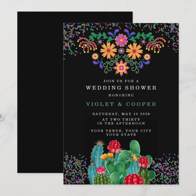 Modern Fiesta and Cactus Colourful Wedding Shower  Invitation (Front/Back)