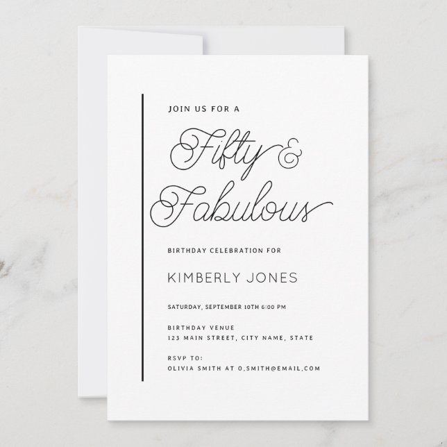 Modern Fifty and Fabulous 50th Birthday Party Invitation (Front)