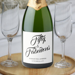 Modern Fifty and Fabulous 50th Birthday Party Sparkling Wine Label
