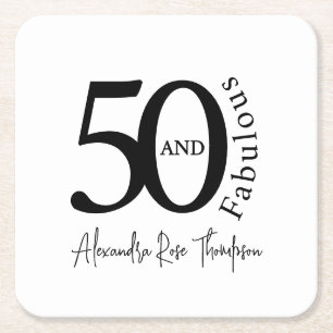 Modern Fifty and Fabulous 50th Birthday Party Square Paper Coaster