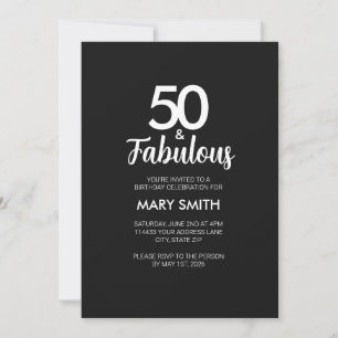 Modern Fifty and Fabulous Black 50th Birthday Invitation