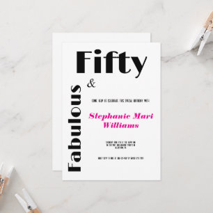 Modern Fifty and Fabulous black pink Birthday Invitation