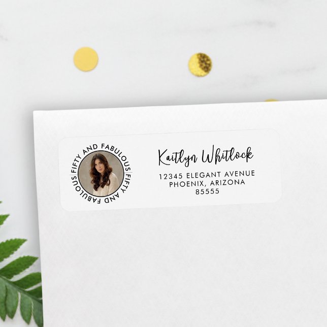 Modern Fifty and Fabulous Bold 50th Birthday Party (black and white 50 and fabulous bold 50th birthday party stationery return address labels)