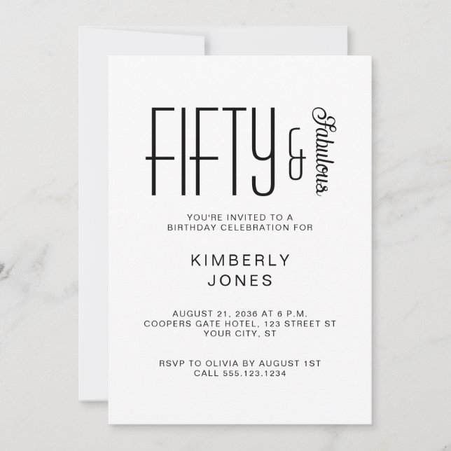 Modern Fifty And Fabulous Bold 50th Birthday Party Invitation (Front)