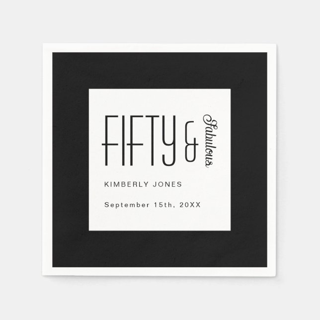 Modern Fifty and Fabulous Bold 50th Birthday Party Napkin (Front)