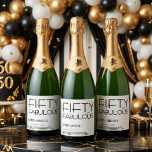 Modern Fifty and Fabulous Bold 50th Birthday Party Sparkling Wine Label