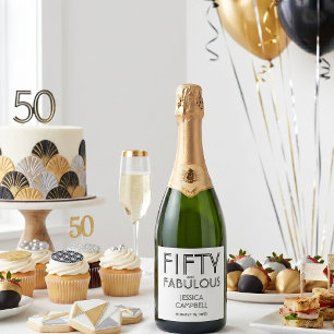 Modern Fifty and Fabulous Bold 50th Birthday Party Sparkling Wine Label