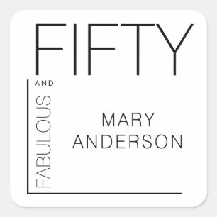 Modern Fifty and Fabulous Bold 50th Birthday Party Square Sticker