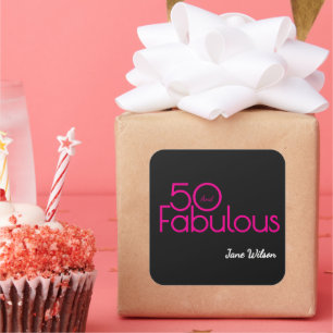 Modern Fifty and Fabulous Bold 50th Birthday Party Square Sticker