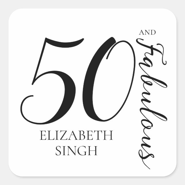 Modern Fifty and Fabulous Bold 50th Birthday Party Square Sticker (Front)