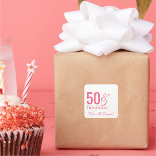 Modern Fifty and Fabulous Bold 50th Birthday Party Square Sticker