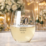 Modern Fifty and Fabulous Bold 50th Birthday Party Stemless Wine Glass<br><div class="desc">Modern Minimal Fifty and Fabulous black 50th birthday glass that you can personalize for your fiftieth birthday party celebration. The words "Fifty and Fabulous" are set using trending bold font typography. . Text colors can be changed using the edit menu.</div>