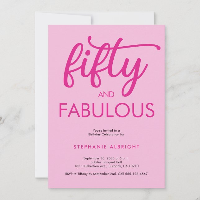 Modern Fifty and Fabulous Pink 50th Birthday Party Invitation (Front)
