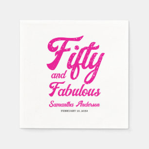 Modern Fifty and Fabulous Pink 50th Birthday Party Napkin