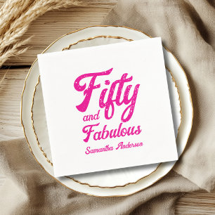 Modern Fifty and Fabulous Pink 50th Birthday Party Napkin