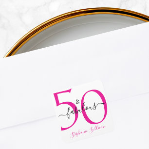 Modern Fifty and Fabulous Pink 50th Birthday Party Square Sticker