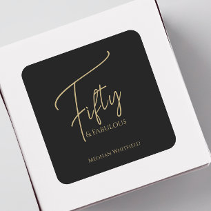 Modern Fifty and Fabulous Script 50th Birthday Square Sticker