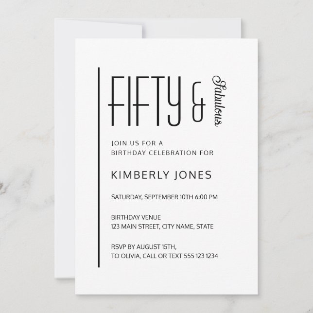 Modern Fifty & Fabulous Bold 50th Birthday Party Invitation (Front)