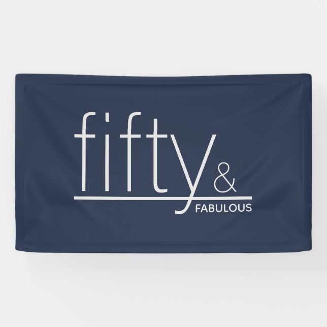 Modern fifty & FABULOUS Navy & Silver Birthday Ban Banner (Horizontal)