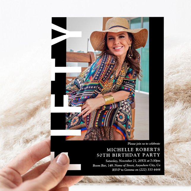 Modern FIFTY Photo 50th Birthday Party Invitation (Creator Uploaded)
