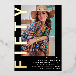 Modern FIFTY Photo 50th Birthday Party Invitation