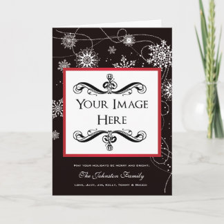 Modern Filigree Falling Snowflakes Holiday Photo