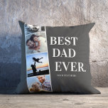 Modern Filmstrip Best Dad Ever Photo Collage Throw Pillow<br><div class="desc">Modern minimalist typography reading BEST DAD EVER (the moniker being able to be customized) next to a simple filmstrip design of square Instagram friendly photos on charcoal grey.</div>