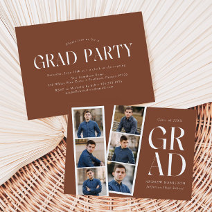 Modern Filmstrip Brown 6 Photo Graduation Party Invitation