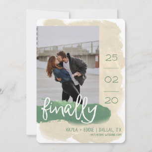Modern Finally Watercolor Photo Tan Green Save The Date