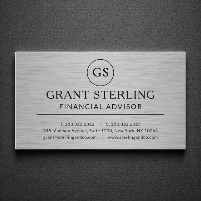 Modern Financial Advisor Metallic Luxury Monogram Business Card (Creator Uploaded)