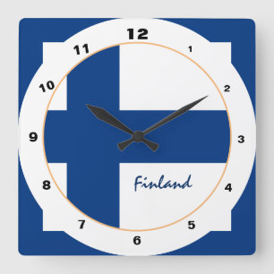 Modern Finland, Finnish Flag trendy Home / design Square Wall Clock