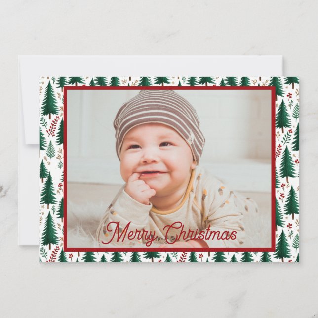 Modern Fir Forest Christmas Trees Pattern  Holiday Card (Front)