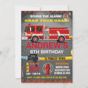 Modern Fire Fighter Department Theme Truck Invitation