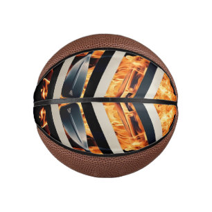 Modern Fire & Triple Stripe Bold Minimalist  Mini Basketball
