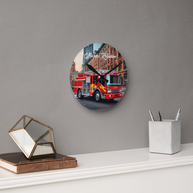 Modern Fire Truck in City Round Clock (Office)