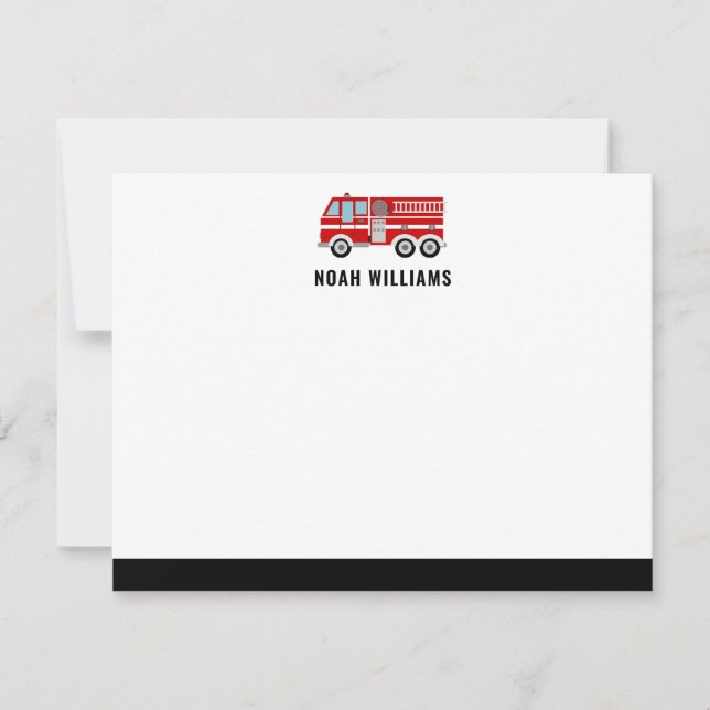 Modern Fire Truck Kids Personalized Flat Card (Front)