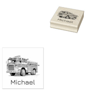 Modern Fire Truck Personalized Name Rubber Stamp