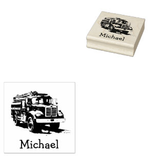 Modern Fire Truck Personalized Name Rubber Stamp