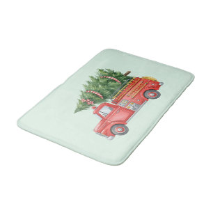 Modern Firefighter Christmas Fire Truck  Bath Mat