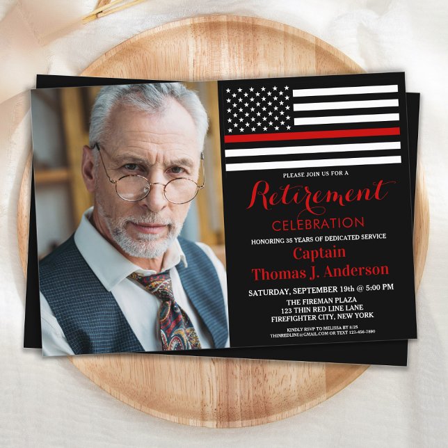 Modern Firefighter Custom Photo Retirement Invitation (Creator Uploaded)