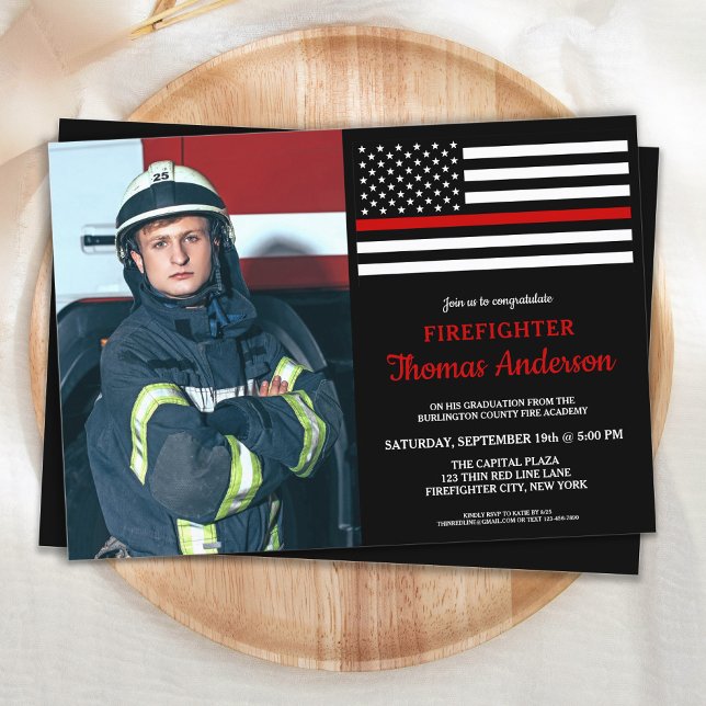 Modern Firefighter Graduation Party Custom Photo Invitation (Creator Uploaded)