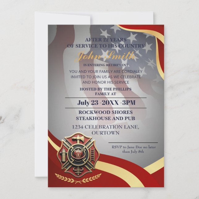 Modern Firefighter Officer Retirement Party  Invitation (Front)
